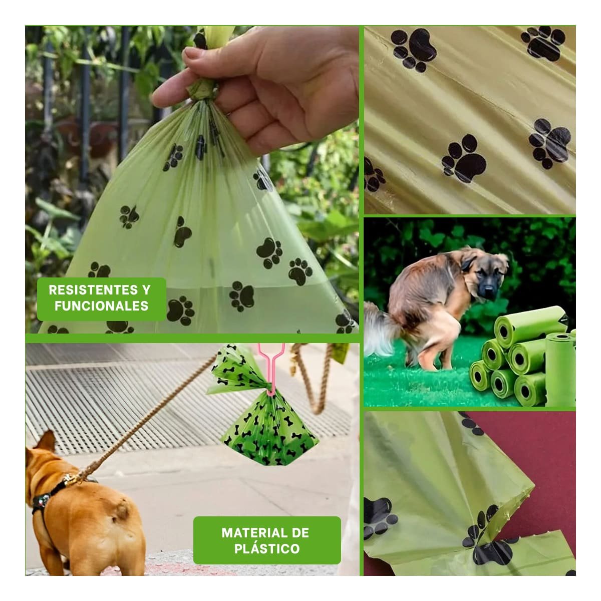 KIT DE BOLSA BIODEGRADABLE VERDE PARA MASCOTA USO DIARIO - 5
