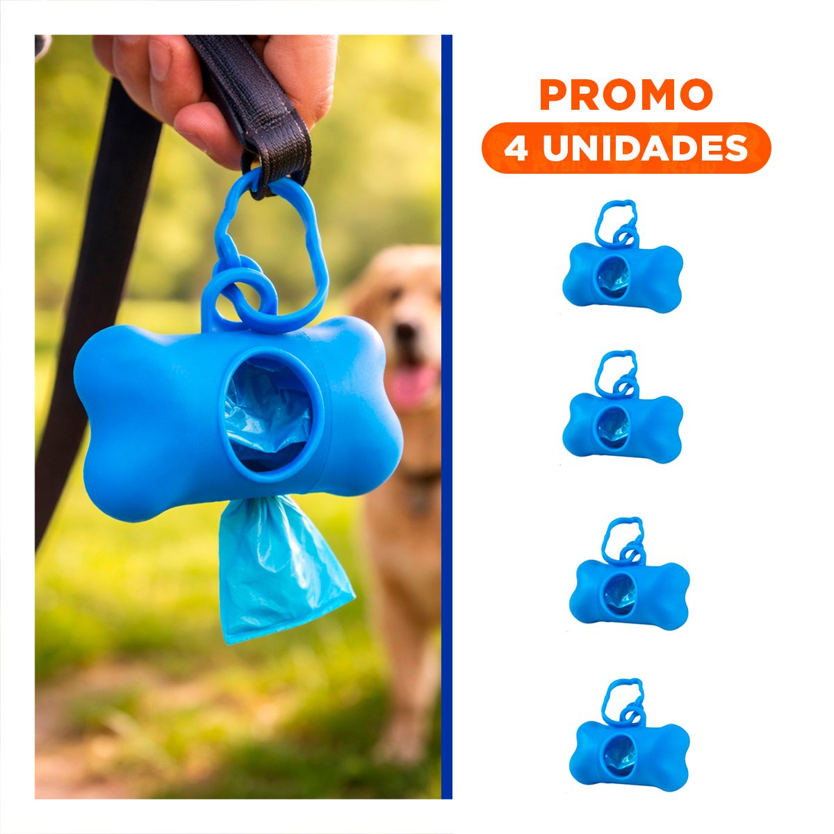 PACK4 SISTEMA PORTATIL CON BOLSA DE DESECHO Y PROTECTOR TIPO HUESO AZUL Y+REGALO STICKER - 1