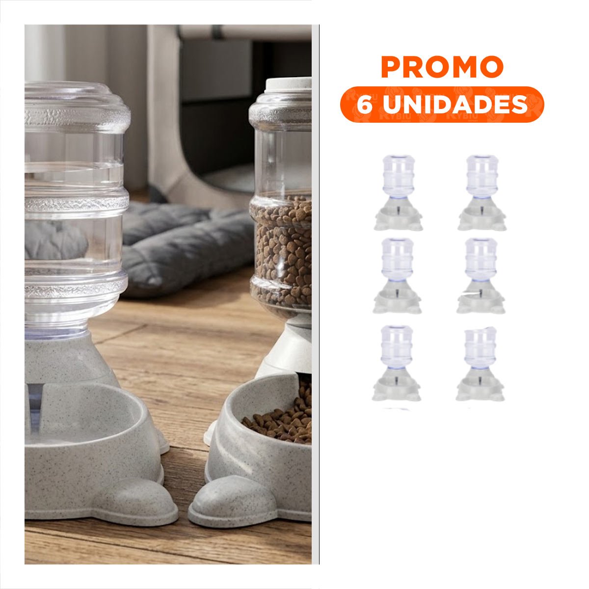 PACK6 FUENTE PRACTICA PARA PERRO CIRCULAR CON BIDON DE PLASTICO PLOMO - 1