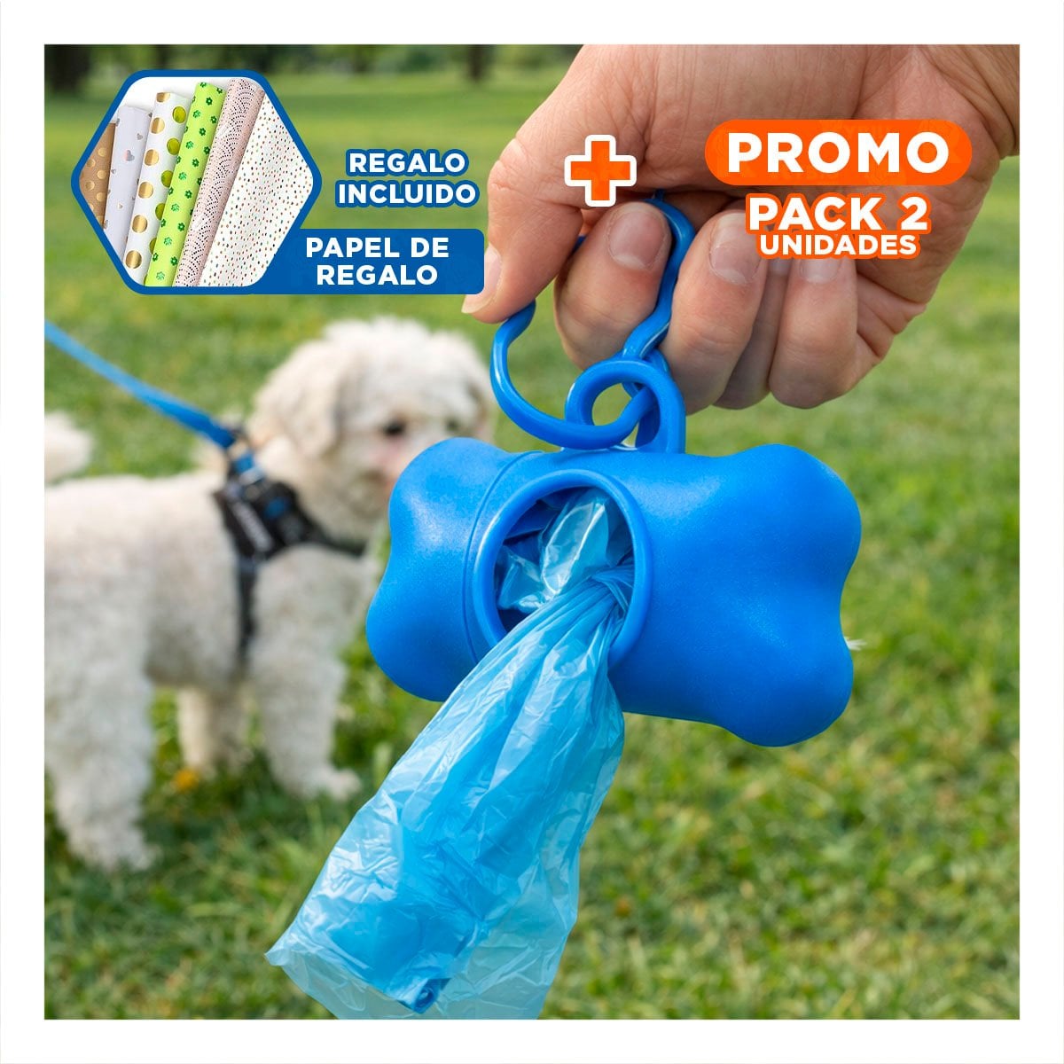PACK2 ACCESORIO FUNCIONAL CON BOLSA DE DESECHO Y PROTECTOR TIPO HUESO AZUL Y+PAPEL REGALO - 1