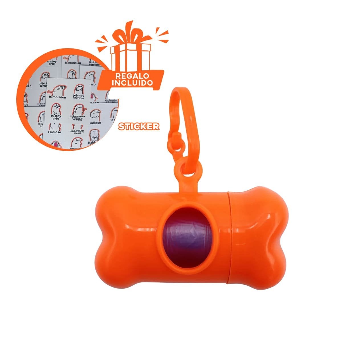 KIT DE BOLSA CON PROTECTOR TIPO HUESO ANARANJADO PARA MASCOTA Y+REGALO STICKER - 1