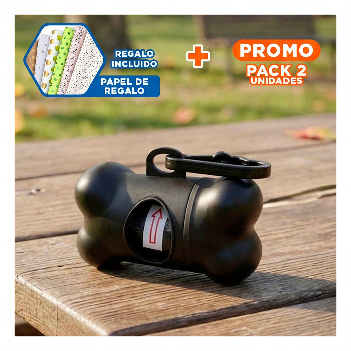 PACK2 SOPORTE DE PASEO CON BOLSA DE DESECHO Y PROTECTOR TIPO HUESO NEGRO Y+PAPEL REGALO - 1