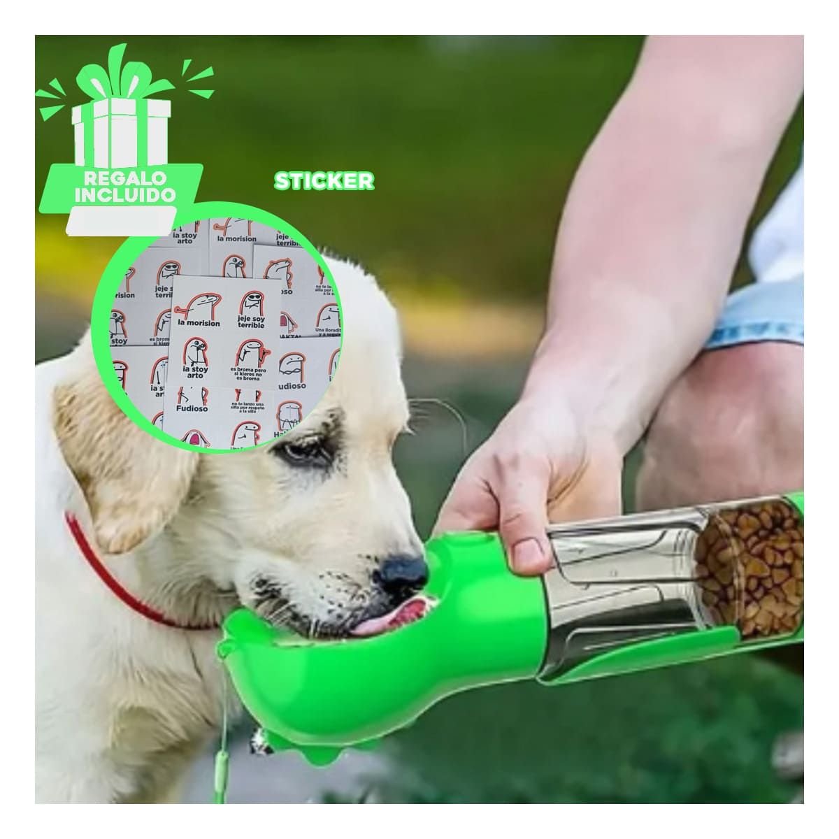 VASO 4 EN 1 DISPENSADOR CON BOLSITA VERDE MEDIANO FUNCIONAL Y+REGALO STICKER - 1