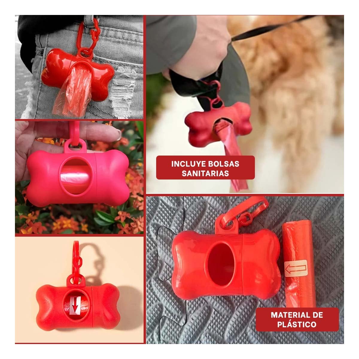 PACK6 EQUIPO PORTATIL ROJO CON BOLSA DE DESECHO Y PROTECTOR TIPO HUESO Y+PAPEL REGALO - 3