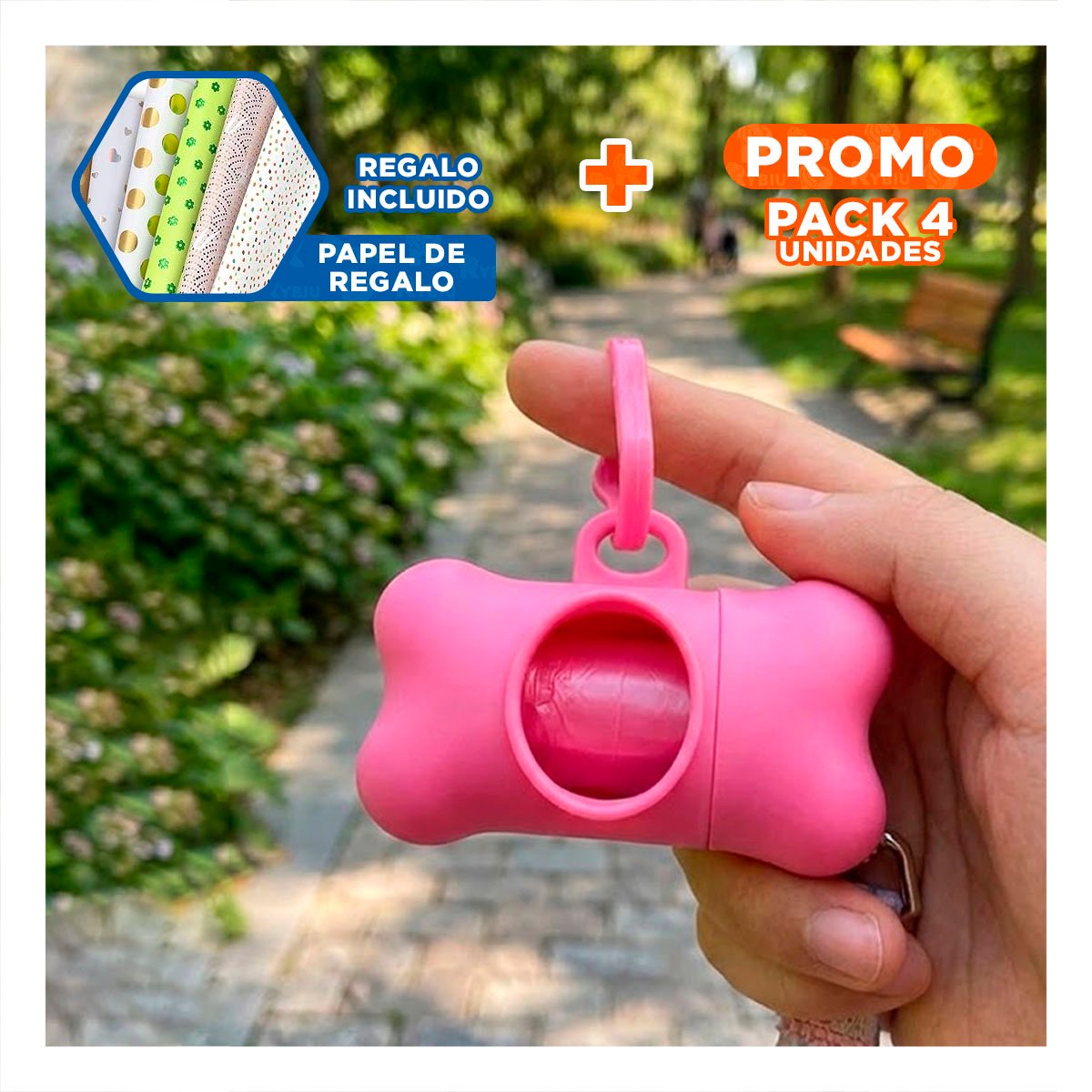 PACK4 ACCESORIO FUNCIONAL ROSADO CON BOLSA DE DESECHO Y PROTECTOR TIPO HUESO Y+PAPEL REGALO - 1