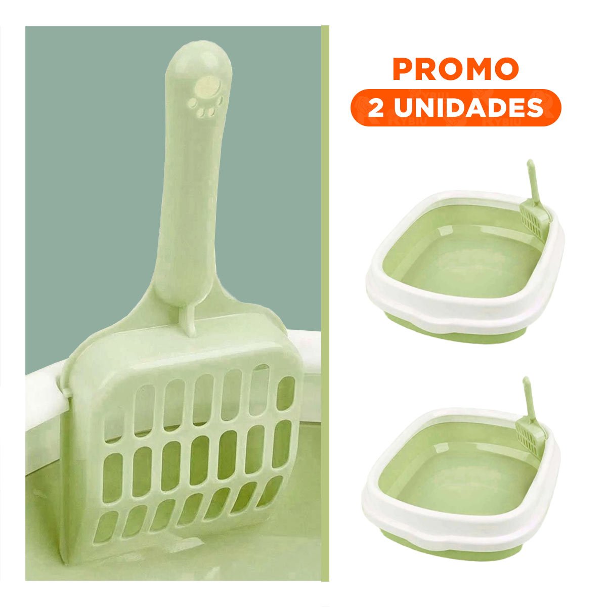 PACK2 BANDEJA VERDE PARA GATO CON PALA CERNIDORA 40X33X11 - 1