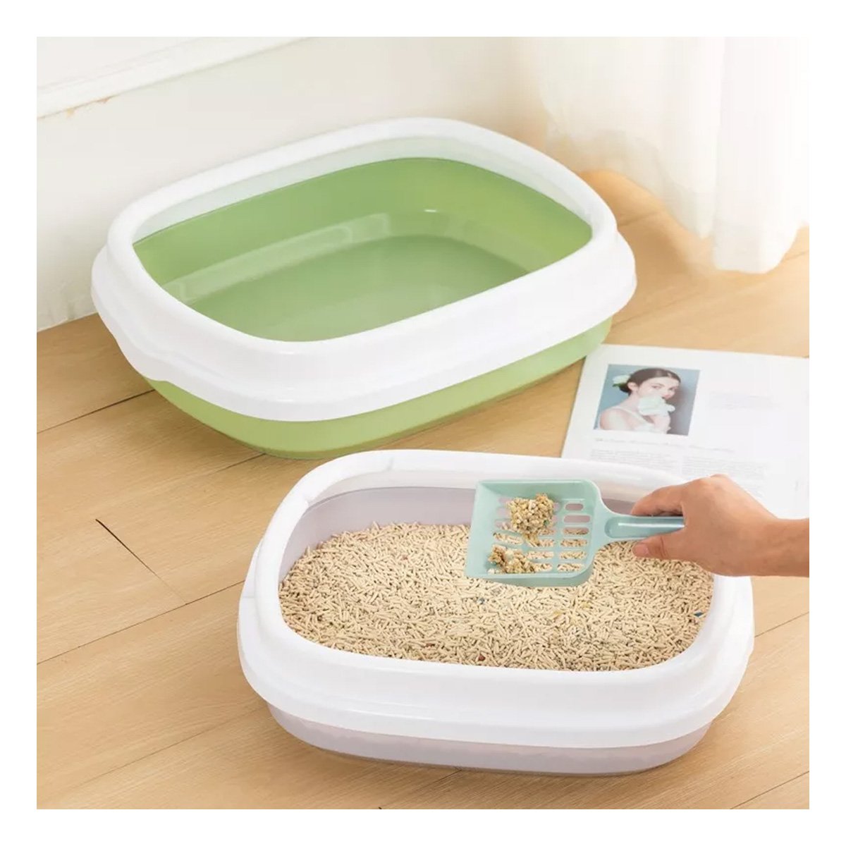 PACK2 BANDEJA VERDE PARA GATO CON PALA CERNIDORA 40X33X11 - 3