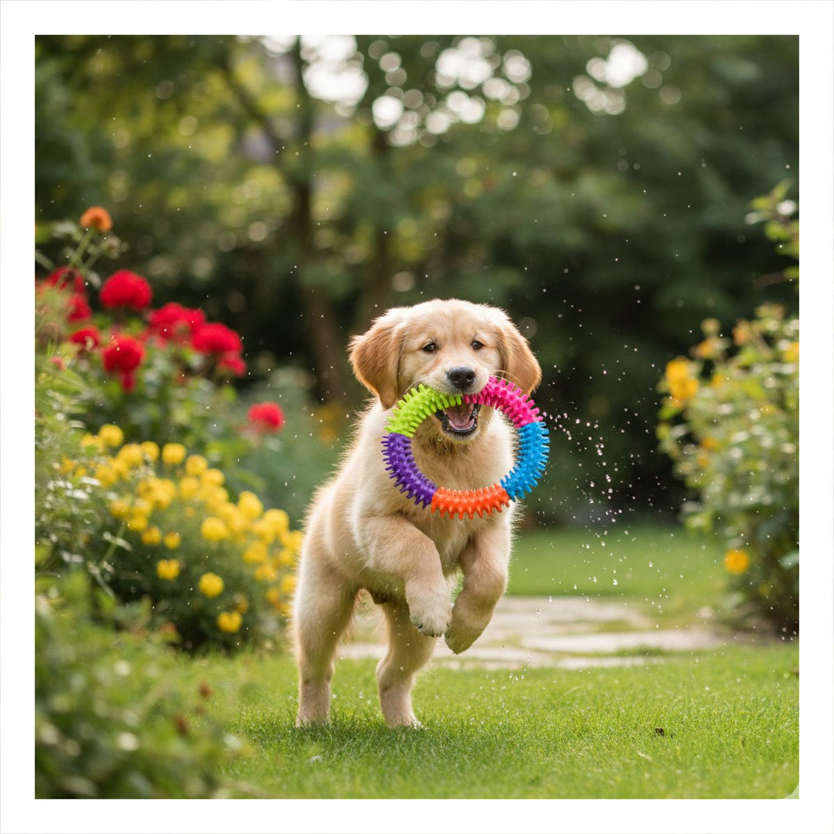 PACK12 JUGUETE PARA MASCOTAS ACTIVAS DE JEBE PUNTEADO DE COLORES Y+PAPEL REGALO - 5
