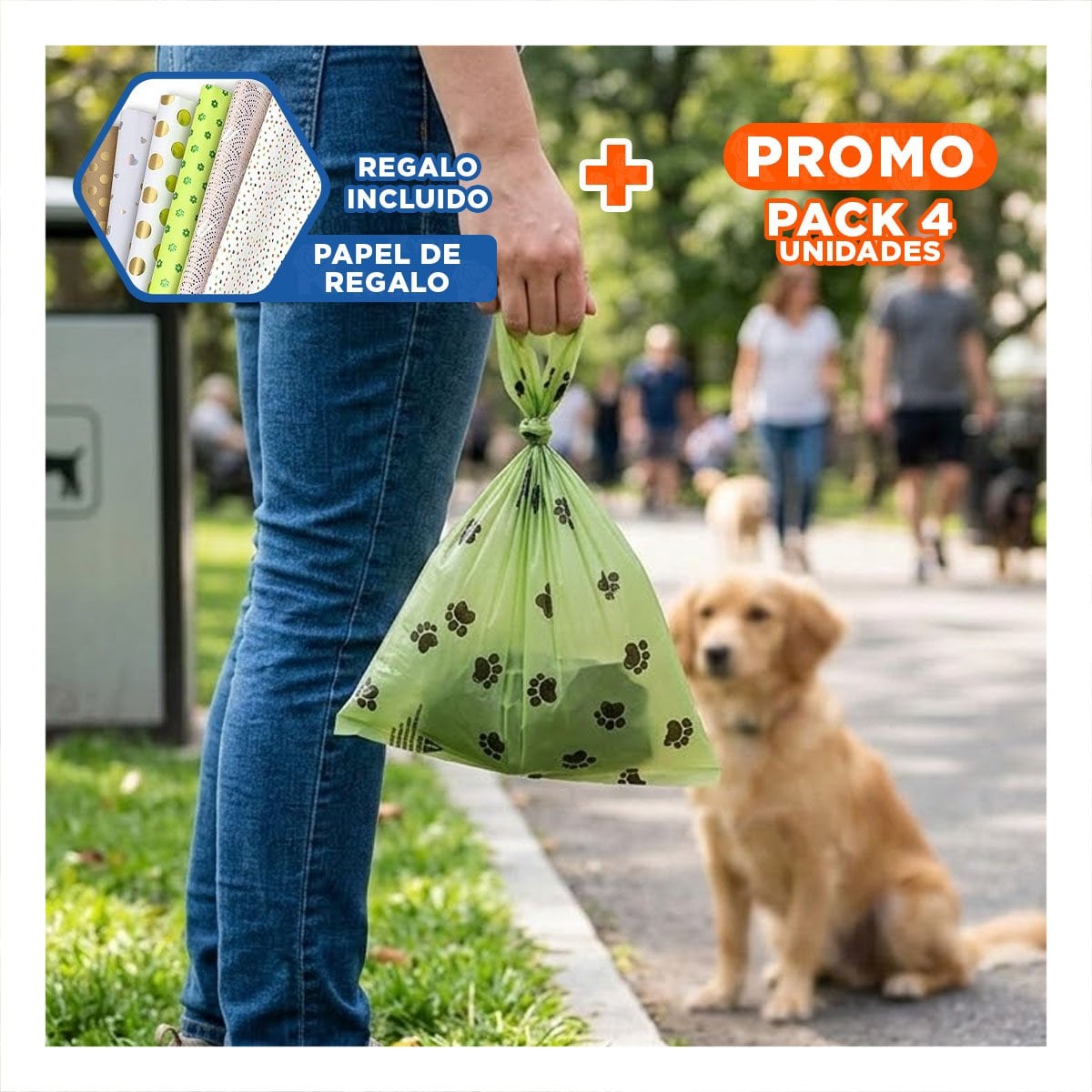 PACK4 MODULO VERDE DE BOLSA BIODEGRADABLE PARA MASCOTA Y+PAPEL REGALO - 1