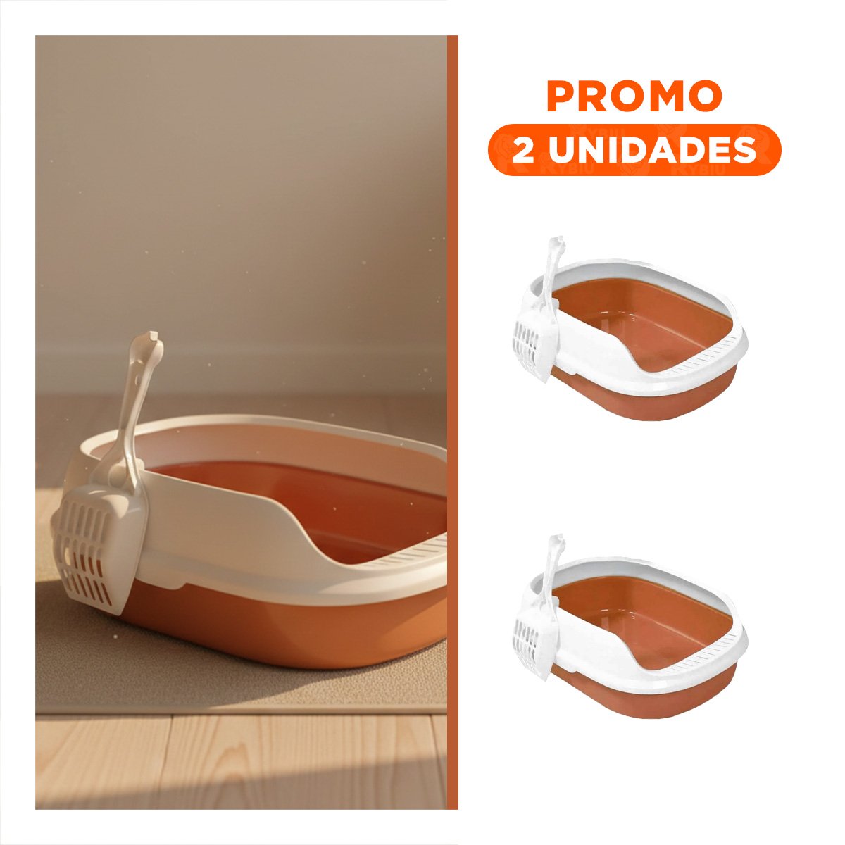 PACK2 BANDEJA MARRON PARA GATO CON LADOS MEDIOS ALTOS MAS PALA CERNIDORA - 1