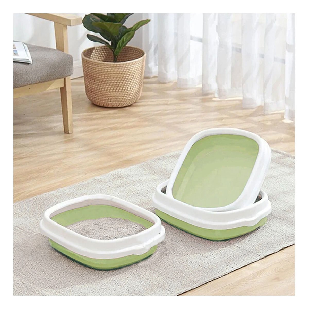 PACK2 RECIPIENTE VERDE PARA GATO CON PALA CERNIDORA 40X33X11 Y+PAPEL REGALO - 5