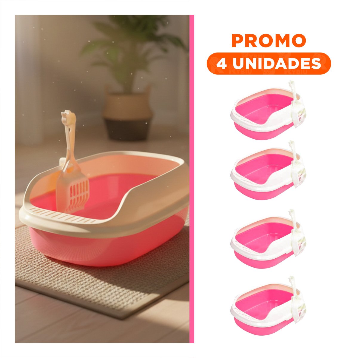 PACK4 MODULO ROSADO PARA GATO CON LADOS MEDIOS ALTOS MAS PALA CERNIDORA Y+REGALO STICKER - 1