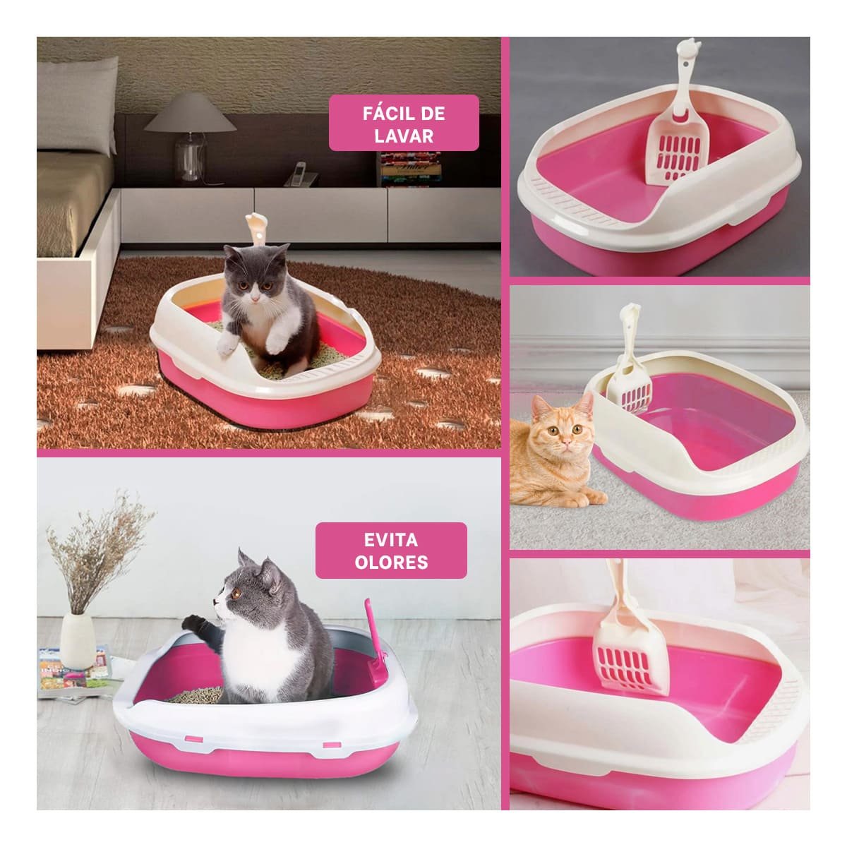 PACK4 MODULO ROSADO PARA GATO CON LADOS MEDIOS ALTOS MAS PALA CERNIDORA Y+REGALO STICKER - 2