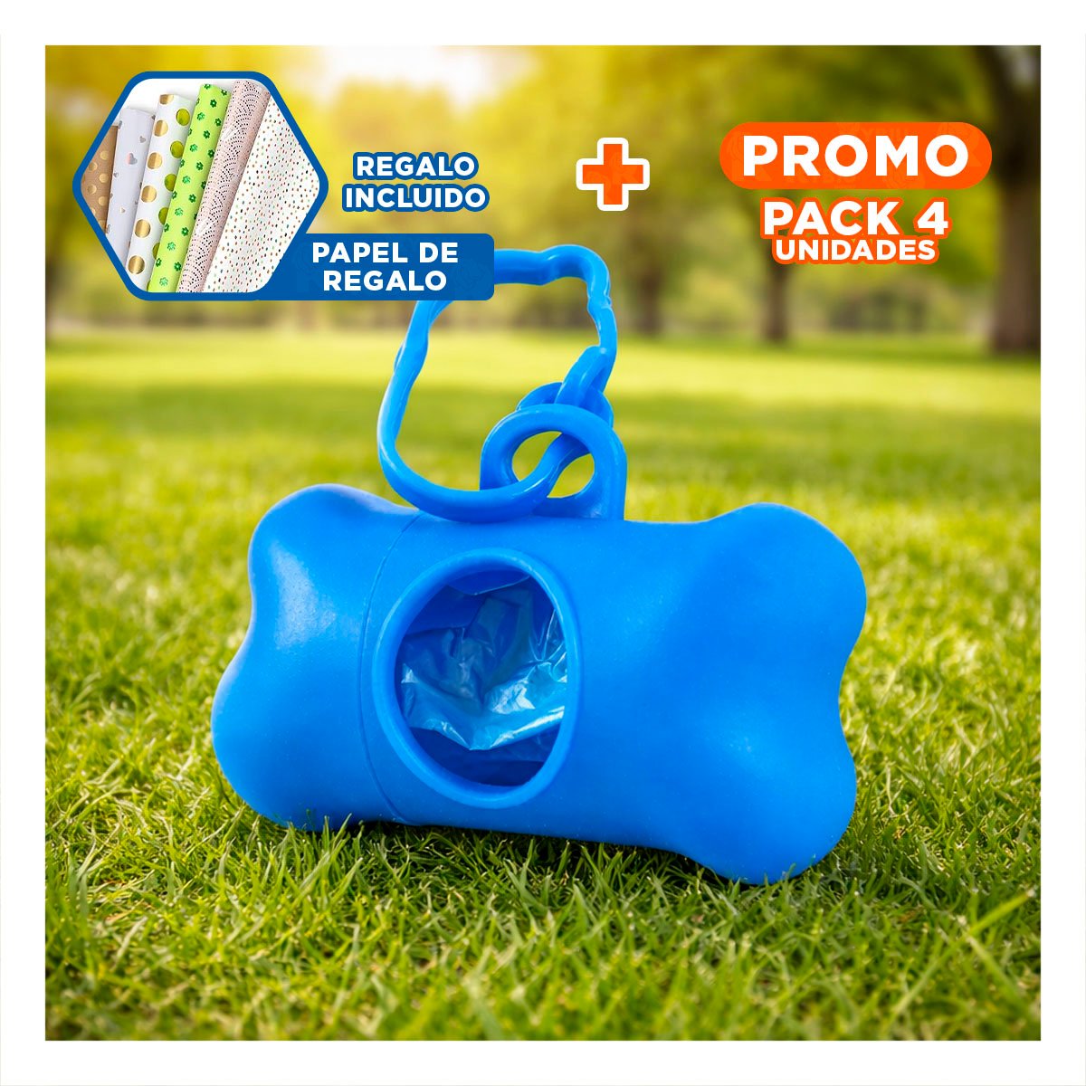 PACK4 COMPLEMENTO PRACTICO CON BOLSA DE DESECHO Y PROTECTOR TIPO HUESO AZUL Y+PAPEL REGALO - 1