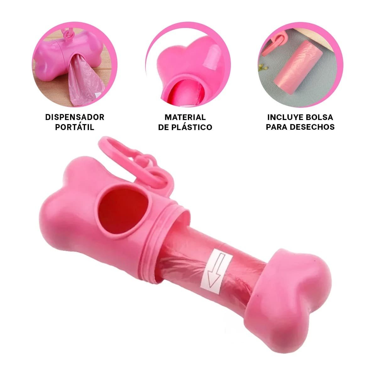 KIT HIGIENICO CON BOLSA DE DESECHO Y PROTECTOR TIPO HUESO ROSADO - 3