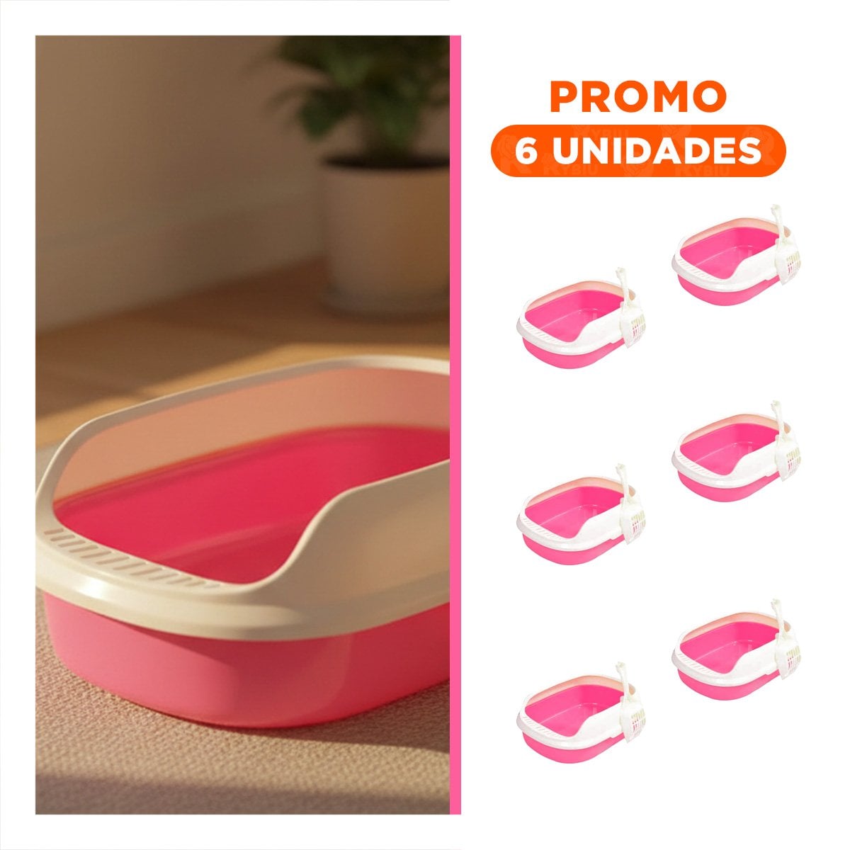 PACK6 UNIDAD ROSADO PARA GATO CON LADOS MEDIOS ALTOS MAS PALA CERNIDORA - 1