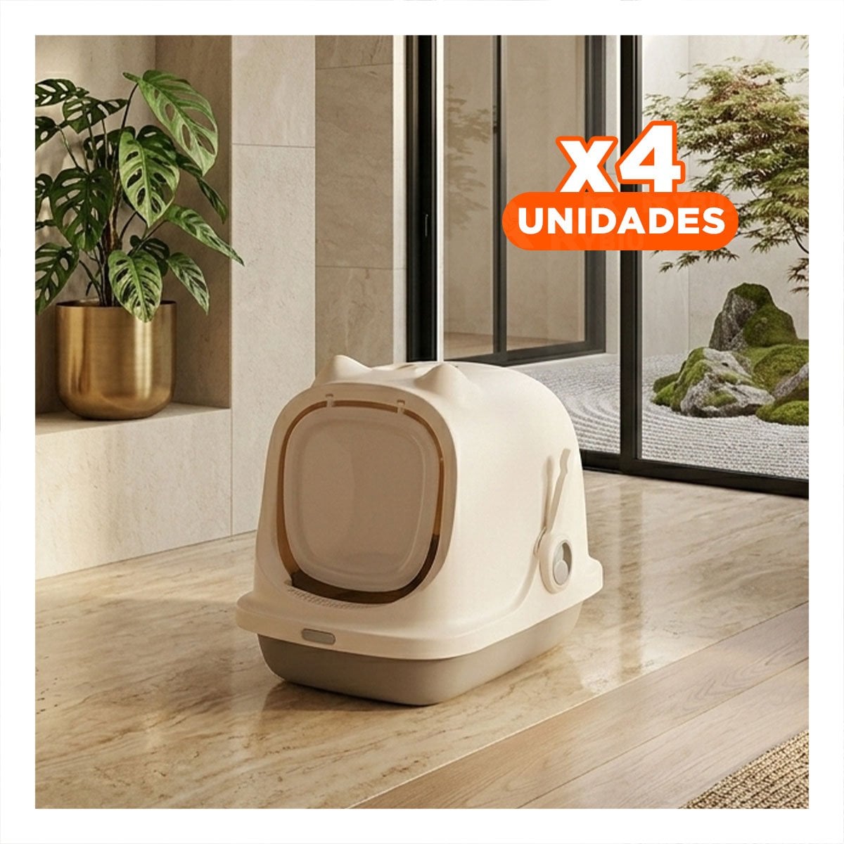 PACK4 PACK SANITARIO CERRADO CON OREJITAS DE GATO MARRON PARA CASA - 1