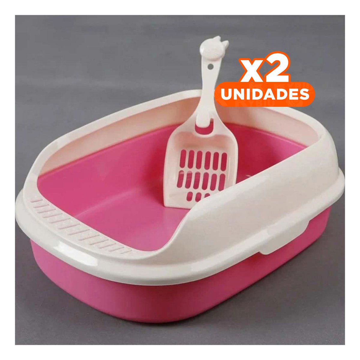 PACK2 CONTENEDOR ROSADO PARA GATO CON LADOS MEDIOS ALTOS MAS PALA CERNIDORA Y+REGALO STICKER - 1