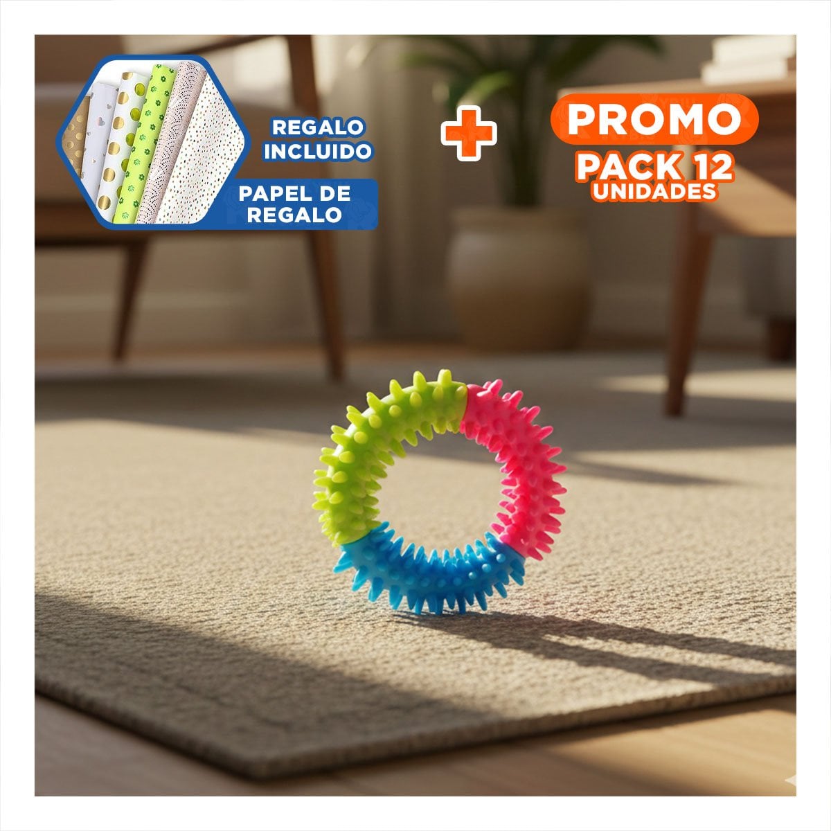 PACK12 ACCESORIO PARA JUEGO ACTIVO JEBE PUNTEADO DE COLORES VARIADOS Y+PAPEL REGALO - 1