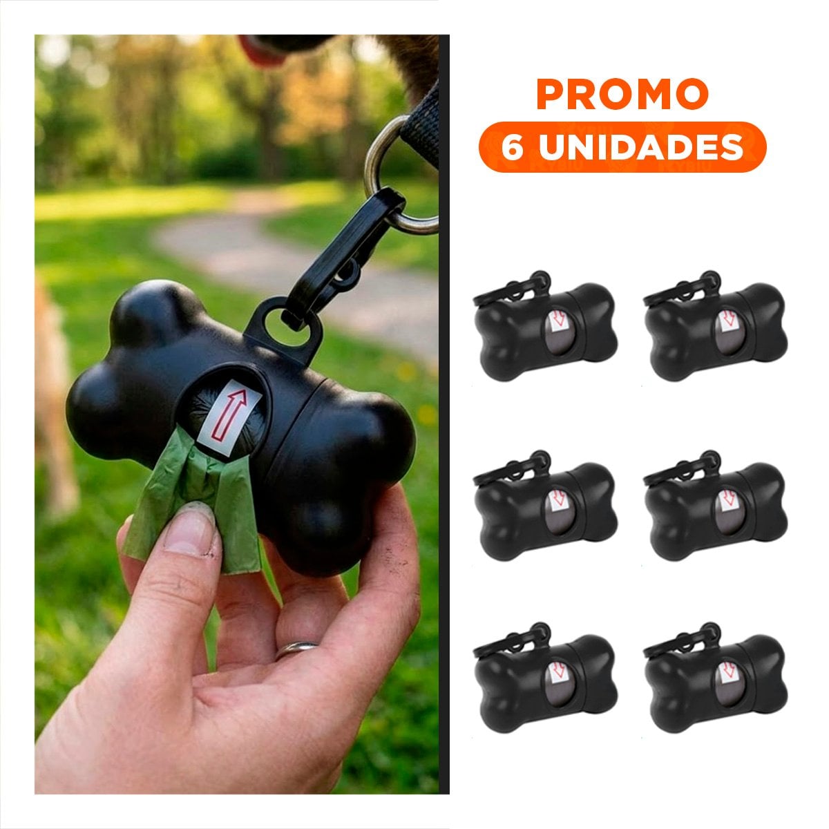 PACK6 PORTADOR COMPACTO CON BOLSA DE DESECHO Y PROTECTOR TIPO HUESO NEGRO - 1