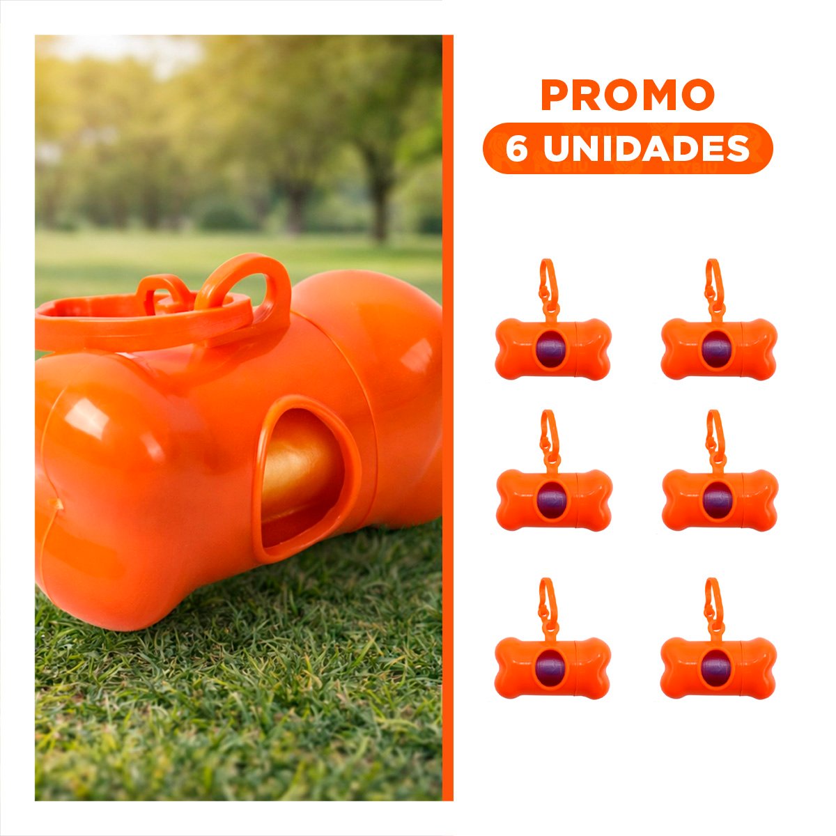 PACK6 ENVASE COMPACTO CON BOLSA DE DESECHO Y PROTECTOR TIPO HUESO ANARANJADO - 1