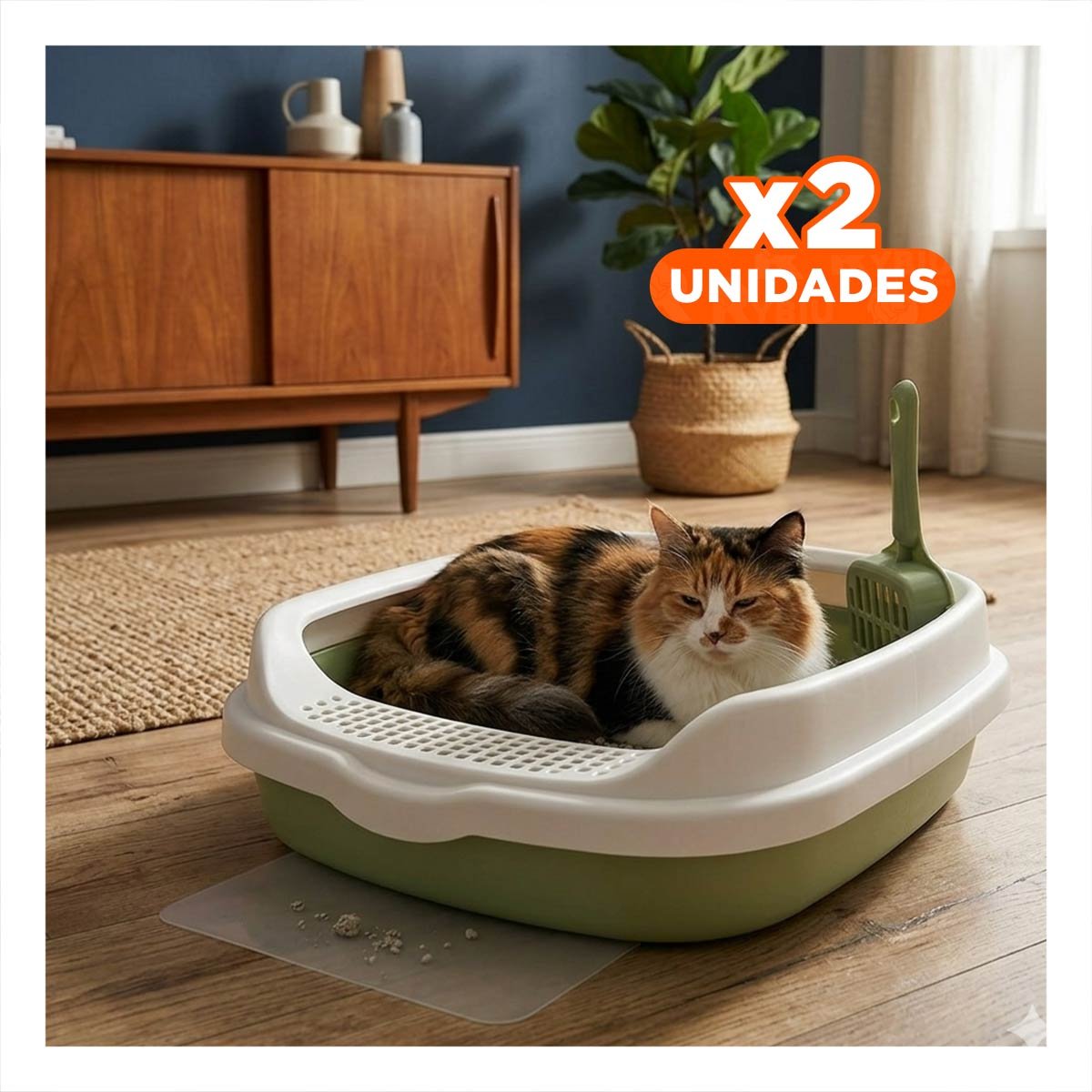 PACK2 CONTENEDOR VERDE PARA GATO CON PALA CERNIDORA 40X33X11 Y+REGALO STICKER - 1