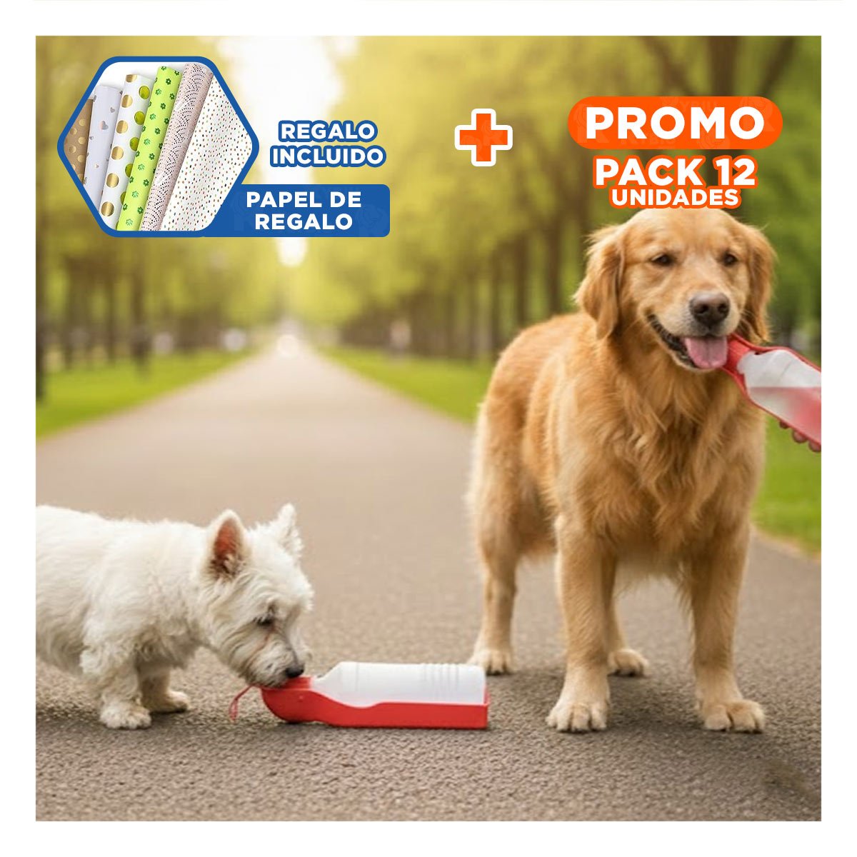 PACK12 DEPOSITO FUNCIONAL ROJO PARA MASCOTA CON DISPENSADOR INTEGRADO Y+PAPEL REGALO - 1
