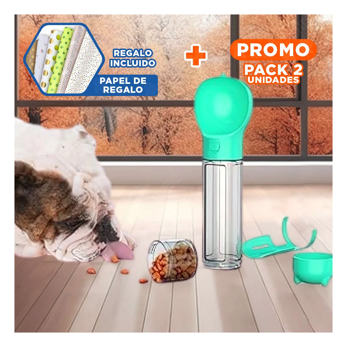 PACK2 RECIPIENTE PORTATIL 4 EN 1 DISPENSADOR CON BOLSITA CELESTE MEDIANO Y+PAPEL REGALO - 1