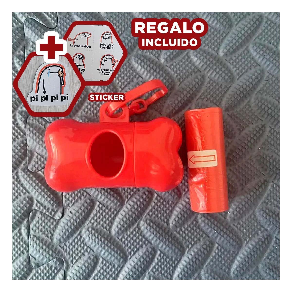 COMPLEMENTO FUNCIONAL CON BOLSA DE DESECHO Y PROTECTOR TIPO HUESO ROJO Y+REGALO STICKER - 1