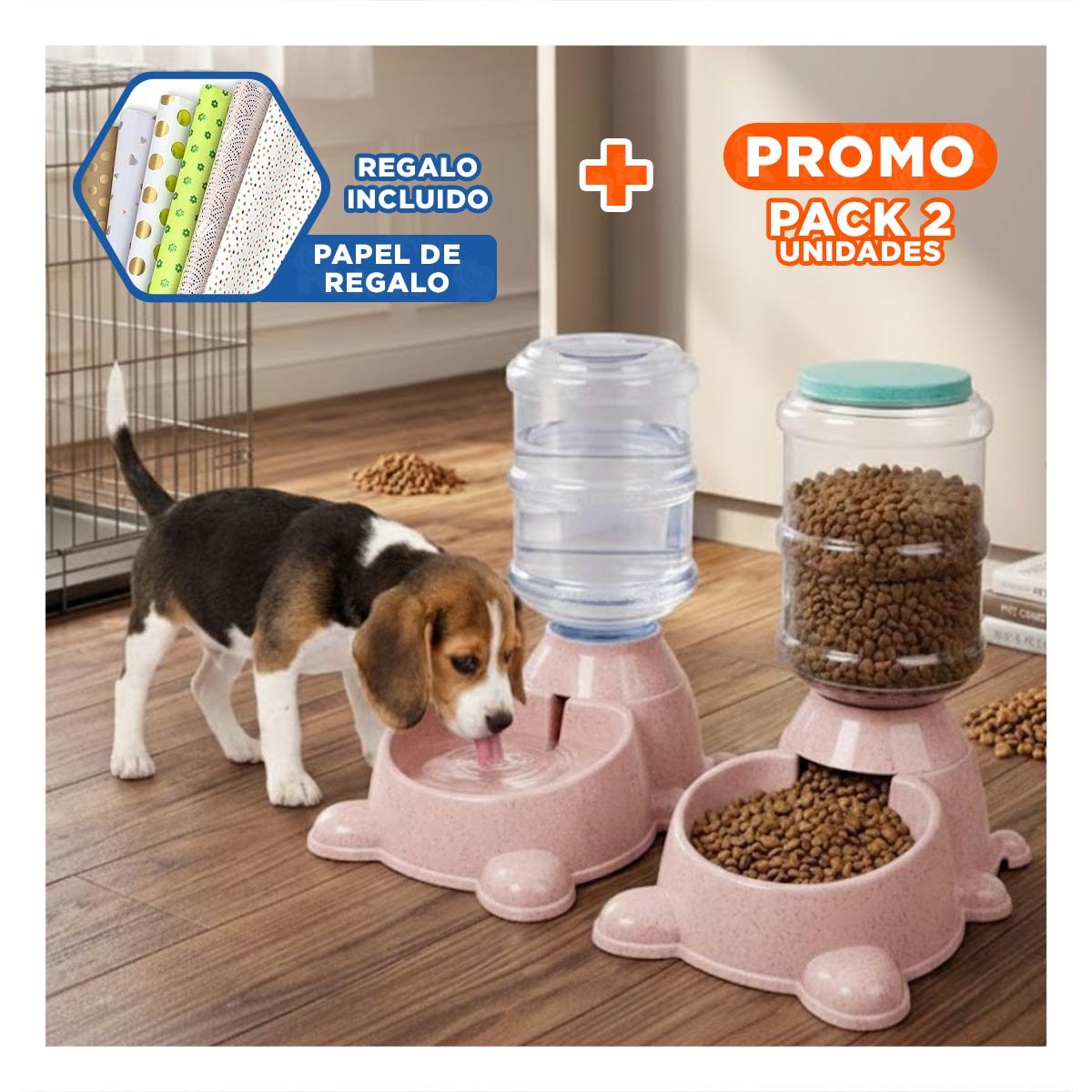 PACK2 ARTICULO RESISTENTE PARA PERRO PLOMO CIRCULAR CON BIDON PLASTICO ROSADO Y+PAPEL REGALO - 1