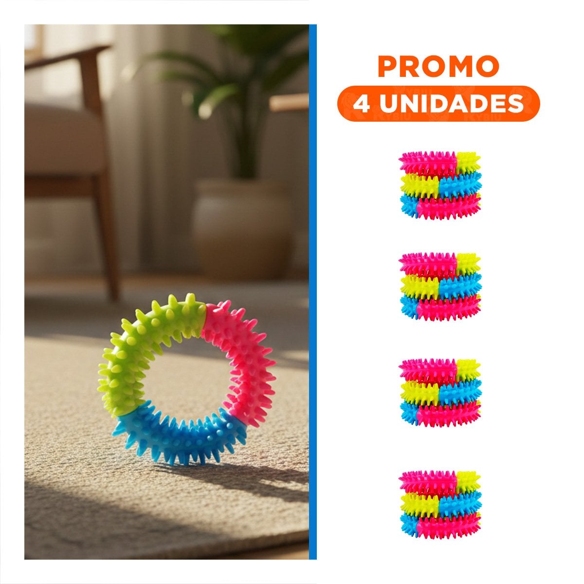 PACK4 DIVERSION SEGURA PARA MASCOTAS JEBE PUNTEADO DE COLORES SURTIDOS Y+REGALO STICKER - 1
