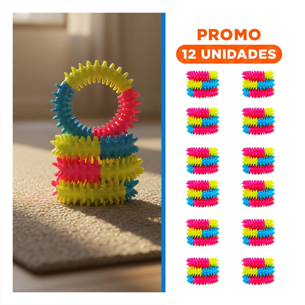 PACK12 MASCOTAS JOVENES JUGUETE JEBE PUNTEADO DE COLORES SURTIDOS Y+REGALO STICKER - 1
