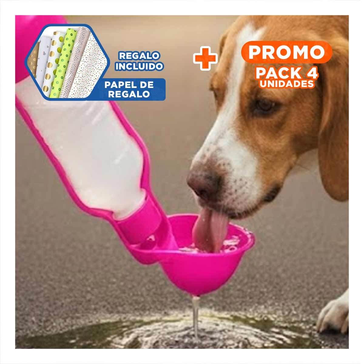 PACK4 DEPOSITO COMPACTO ROSADO PARA MASCOTA CON FUNCION PRACTICA EN SALIDAS Y+PAPEL REGALO - 1