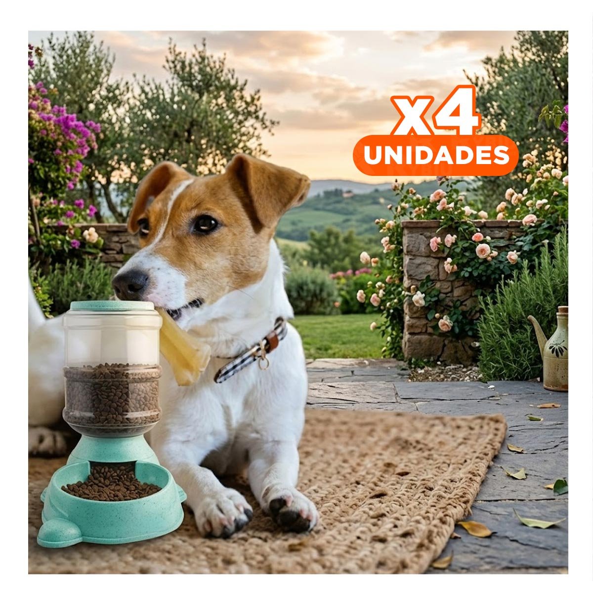 PACK4 FUENTE PRACTICA PARA PERRO CIRCULAR CON BIDON DE PLASTICO VERDE - 1