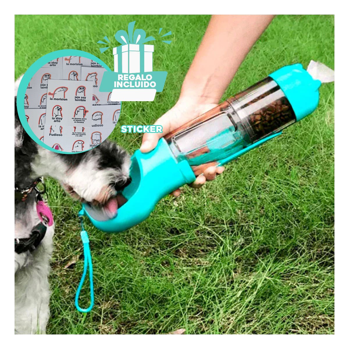 ACCESORIO 4 EN 1 DISPENSADOR CON BOLSITA CELESTE MEDIANO PARA USO EXTERIOR Y+REGALO STICKER - 1