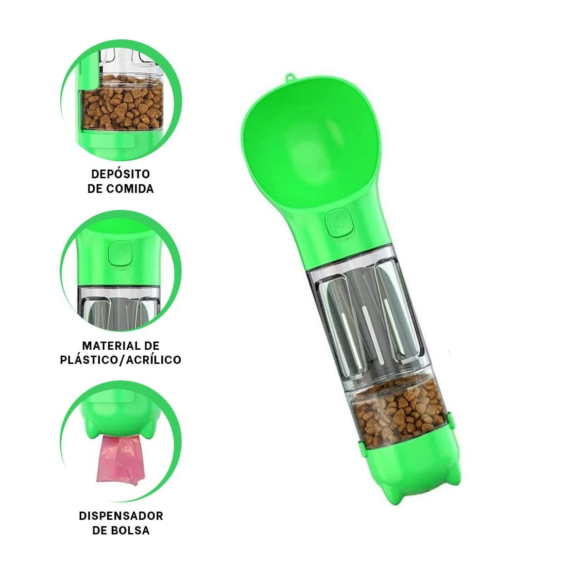 DISPENSADOR 4 EN 1 CON BOLSITA VERDE MEDIANO PORTATIL MODERNO - 3