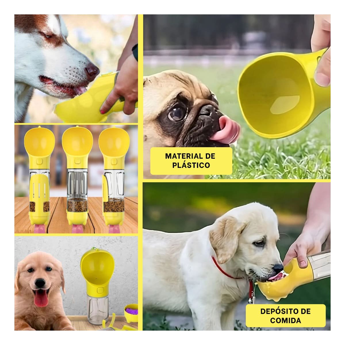 SISTEMA 4 EN 1 DISPENSADOR CON BOLSITA AMARILLO MEDIANO PARA MASCOTA Y+LIGAS REGALO - 5