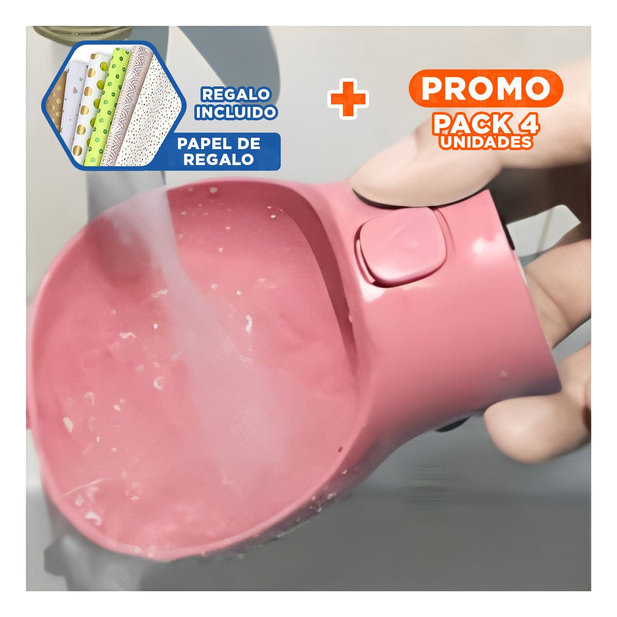 PACK4 KIT PORTATIL 4 EN 1 DISPENSADOR CON BOLSITA ROSADO MEDIANO Y+PAPEL REGALO - 1