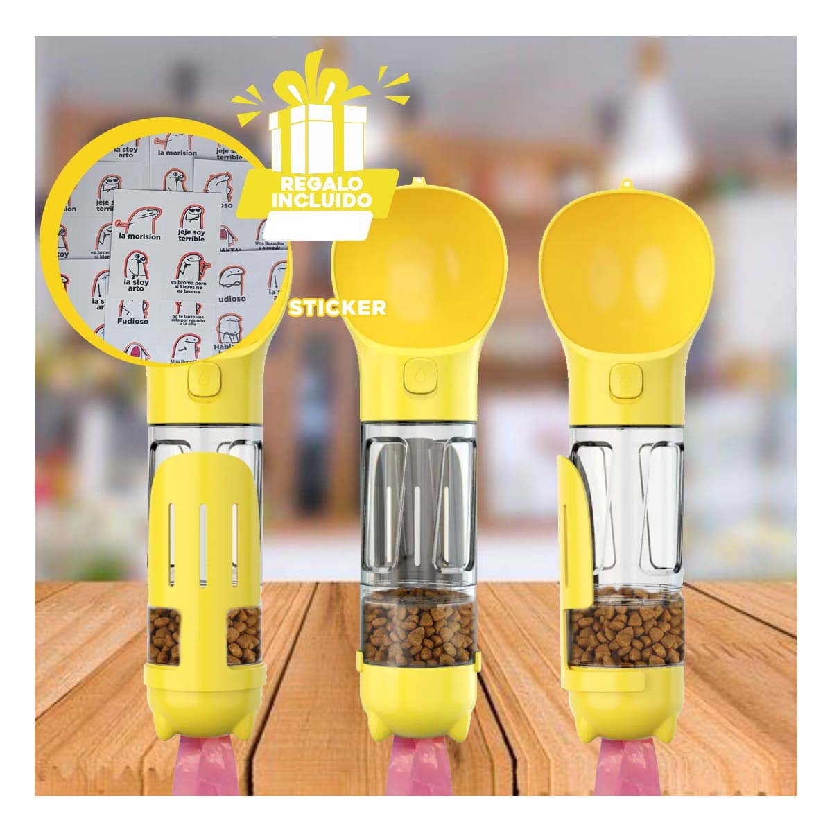 ACCESORIO 4 EN 1 DISPENSADOR CON BOLSITA AMARILLO MEDIANO PARA USO EXTERIOR Y+REGALO STICKER - 1