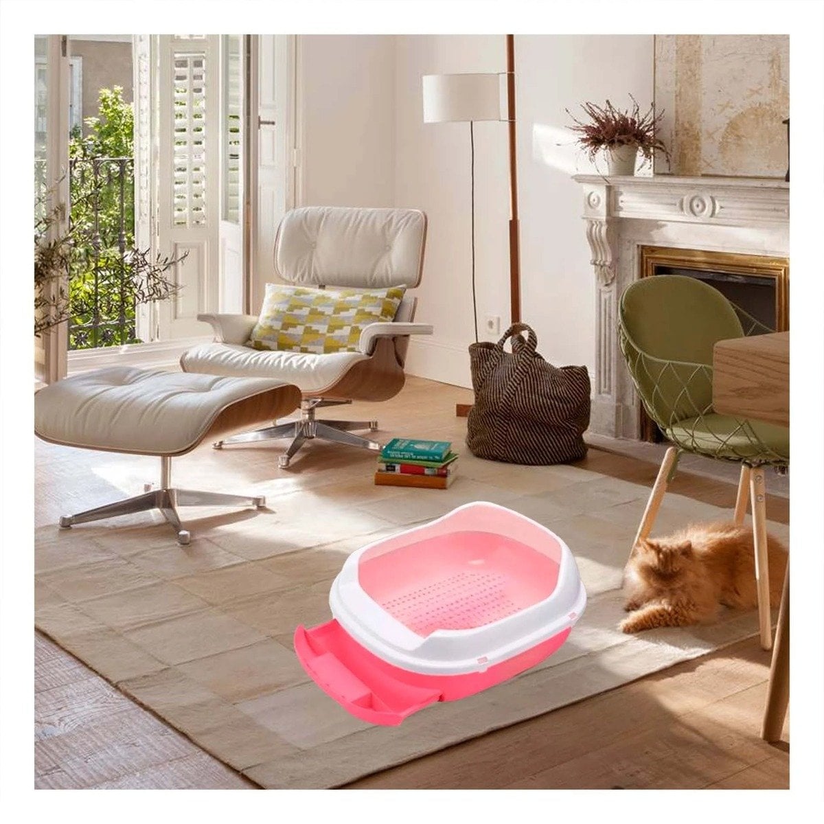 PACK2 CONTENEDOR ROSADO PARA GATO CON BANDEJA EXTRAIBLE ABIERTA Y+REGALO STICKER - 5