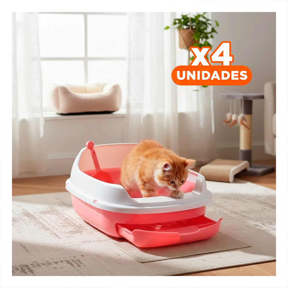 PACK4 ESTACION ROSADA PARA GATO CON BANDEJA EXTRAIBLE ABIERTA - 1