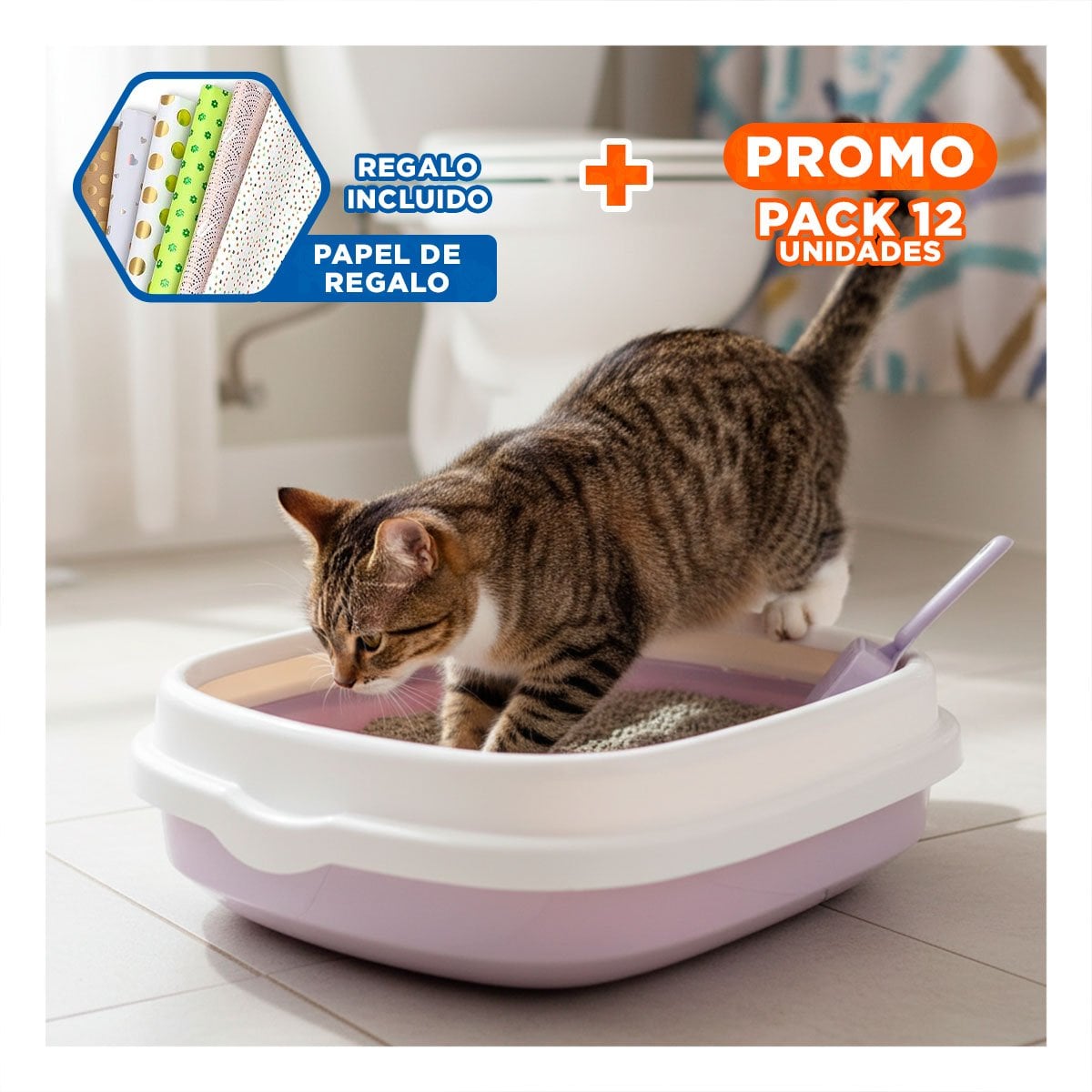 PACK12 BASE LILA PARA GATO CON PALA CERNIDORA 48X40X12,5 Y+PAPEL REGALO - 1