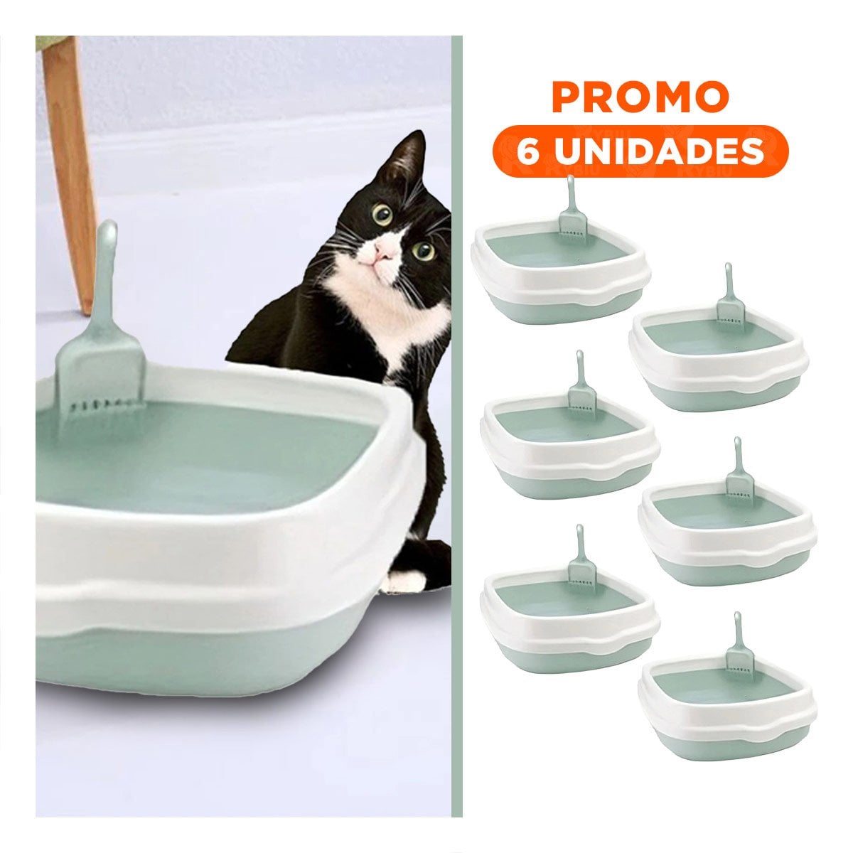 PACK6 UNIDAD VERDE PARA GATO CON PALA CERNIDORA 48X40X12,5 - 1