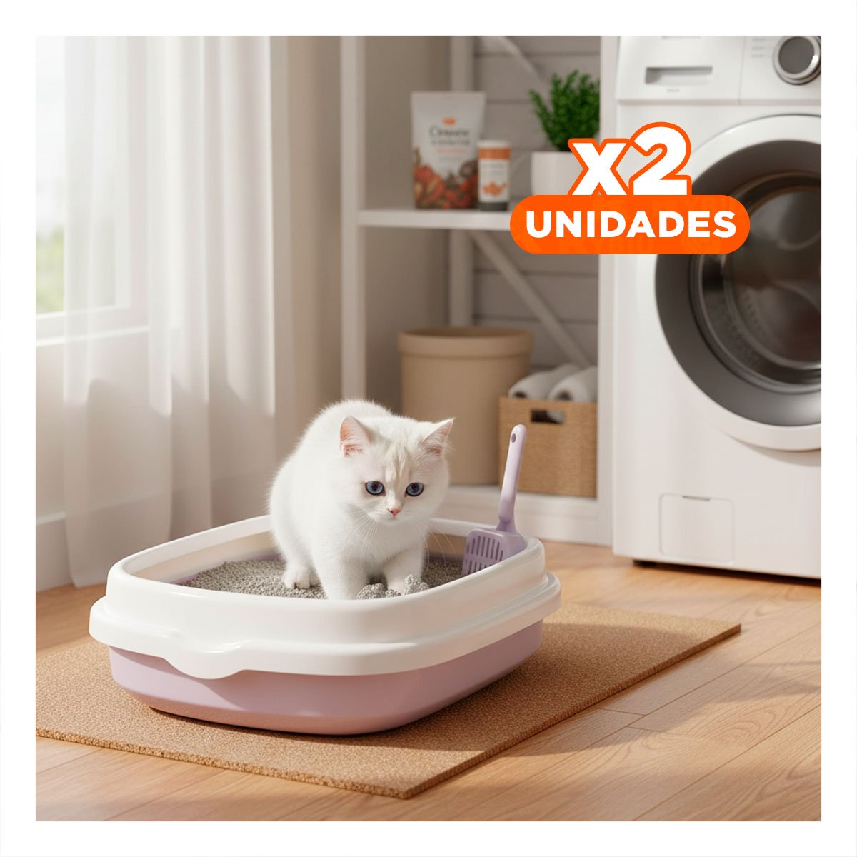 PACK2 CONTENEDOR LILA PARA GATO CON PALA CERNIDORA 48X40X12,5 Y+REGALO STICKER - 1