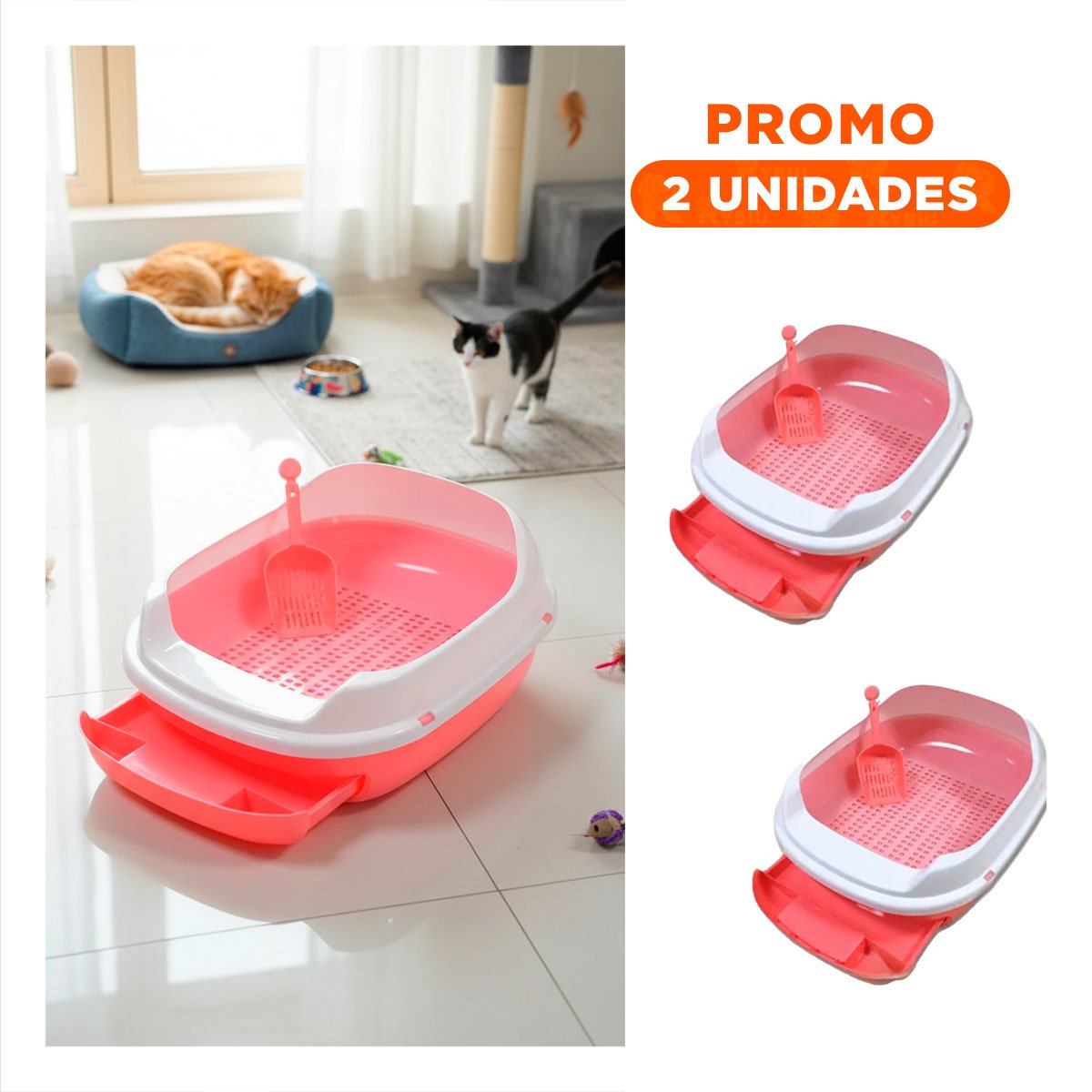 PACK2 BANDEJA ROSADA PARA GATO CON SISTEMA EXTRAIBLE ABIERTO - 1