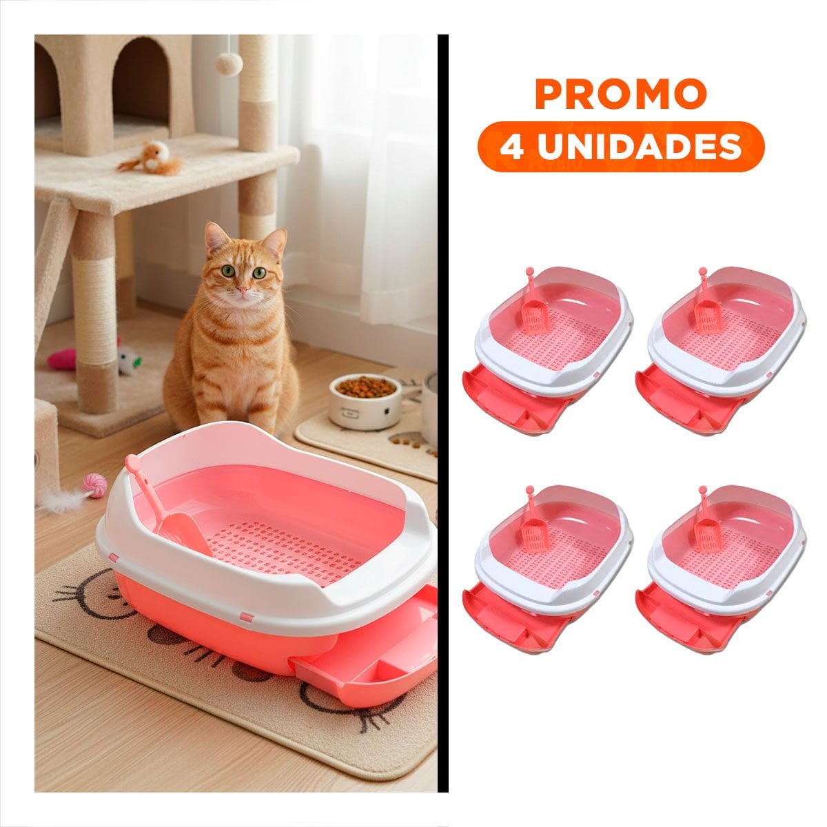 PACK4 MODULO ROSADO PARA GATO CON BANDEJA EXTRAIBLE ABIERTA Y+REGALO STICKER - 1