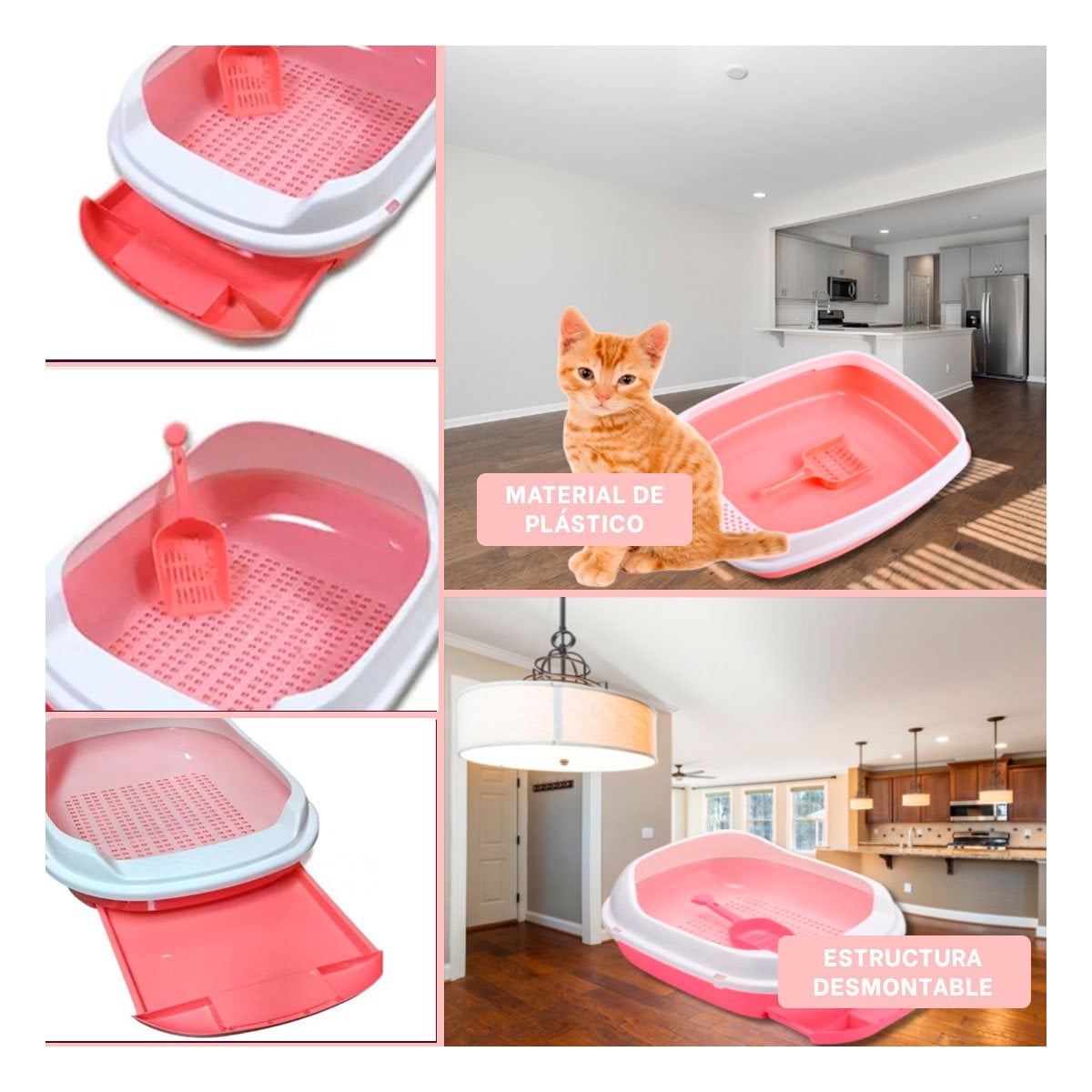 PACK4 MODULO ROSADO PARA GATO CON BANDEJA EXTRAIBLE ABIERTA Y+REGALO STICKER - 2