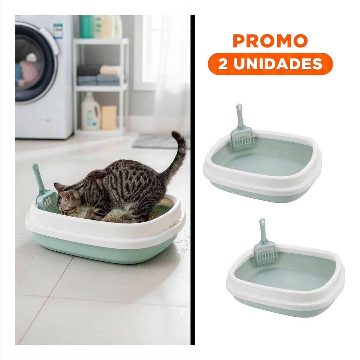 PACK2 BANDEJA CELESTE PARA GATO CON PALA CERNIDORA 48X40X12,5 - 1