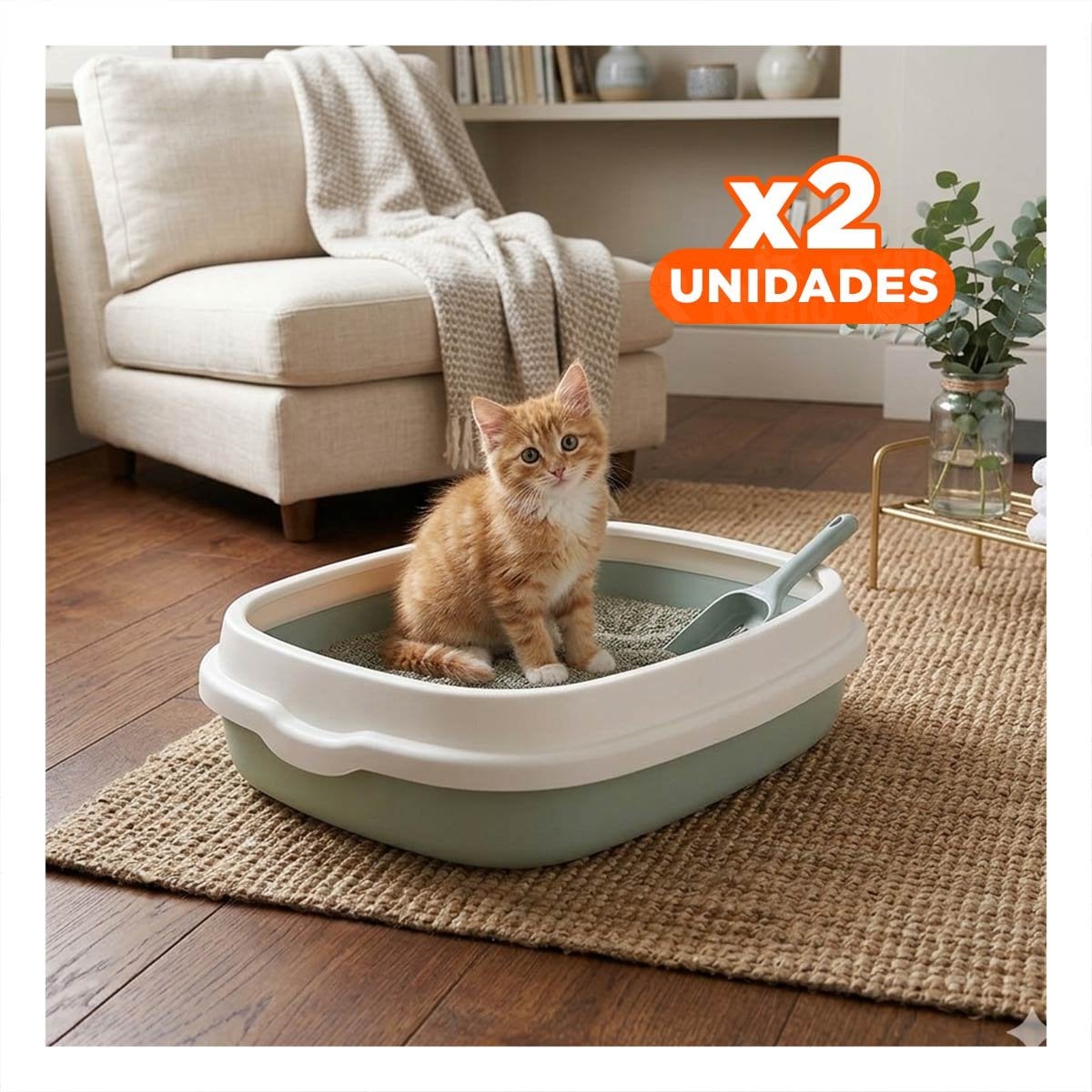 PACK2 CONTENEDOR VERDE PARA GATO CON PALA CERNIDORA 48X40X12,5 Y+REGALO STICKER - 1