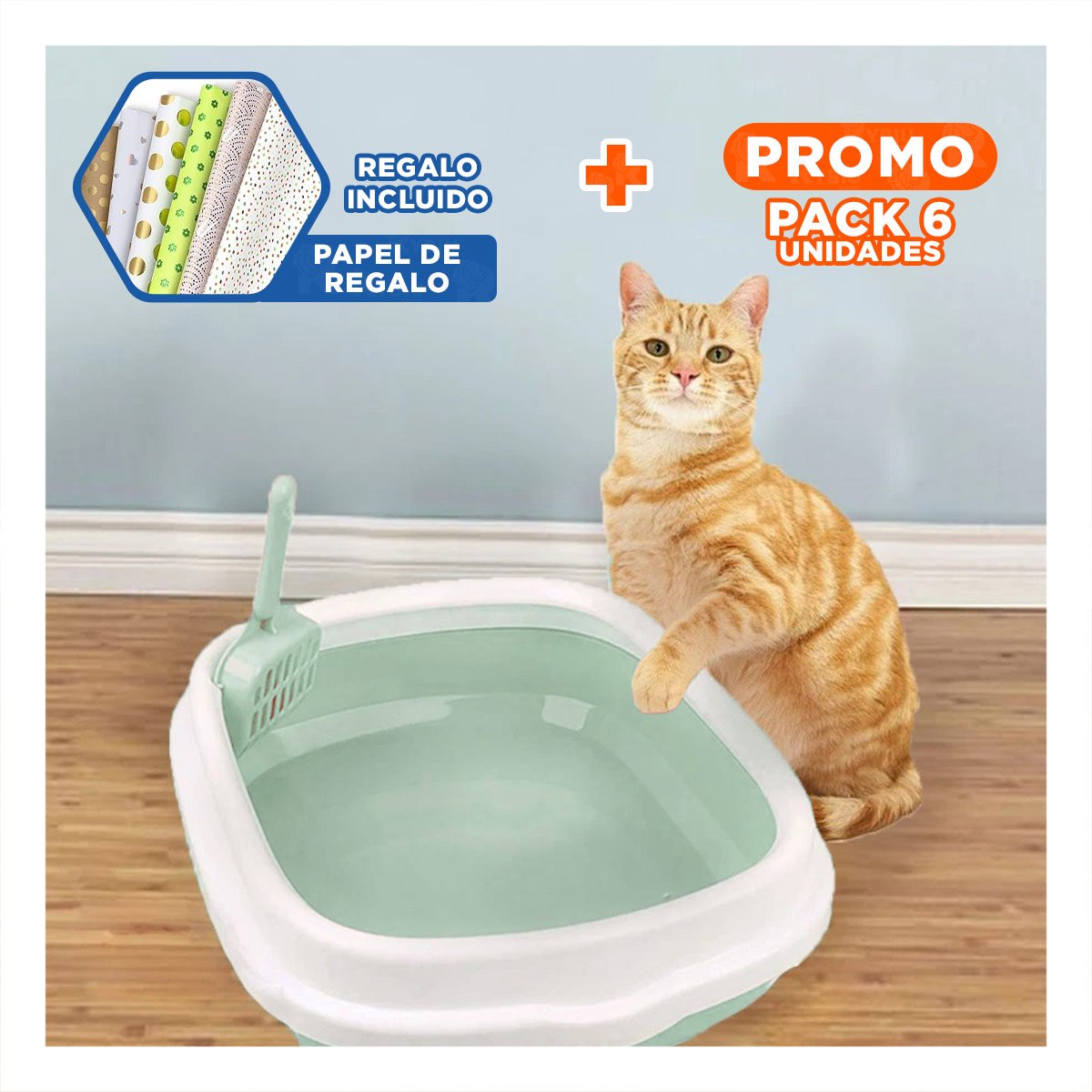 PACK6 AREA VERDE PARA GATO CON PALA CERNIDORA 48X40X12,5 Y+PAPEL REGALO - 1
